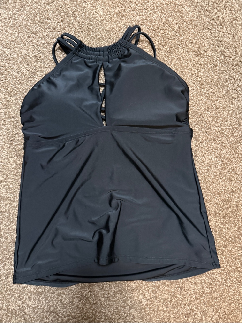 Time and Tru Black Strappy Halter Swim Top
